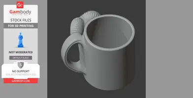 3D model of a mug with a ram's horn handle, intended for 3D printing.