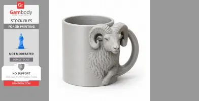 3D model of a mug featuring a ram's head and body as part of the handle design.