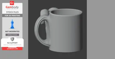 A 3D model of a mug with a ram's head integrated into the handle design.