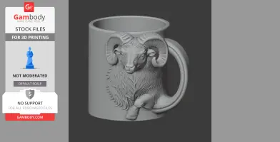Mug with detailed ram head and fur relief, integrated handle resembling a horn.