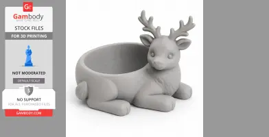 3D printed reindeer-shaped bowl with antlers and four legs, designed for holding small items.