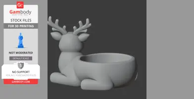 3D model features a reindeer-shaped bowl with antlers, designed for wall mounting as a hook.
