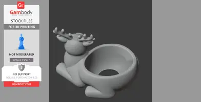 Gray 3D model of a reindeer with antlers, forming a bowl and wall hook combination.