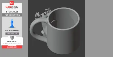 3D model of a mug featuring a reindeer design integrated into the handle, suitable for wall hooking.