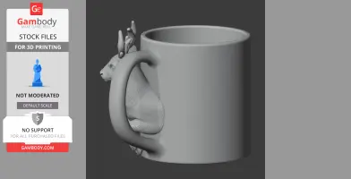 3D model of a mug with a reindeer design as the handle and decorative element.