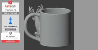 Gray mug with reindeer-shaped handle, featuring detailed antlers and fur texture.