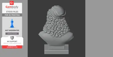 3D printed bust of a historical figure with a patterned, curled hairstyle viewed from the back.
