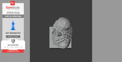 3D model of a bust featuring a historical figure with curly hair and a hat, viewed from above.