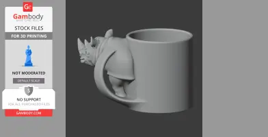 A 3D model of a mug with a rhinoceros figure as the handle.