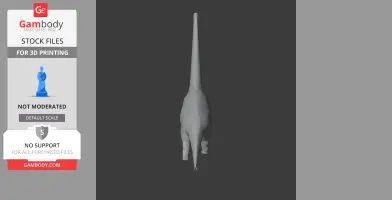 A 3D model of a long-necked prehistoric animal, viewed from behind, designed for 3D printing.