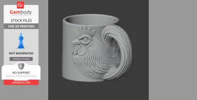 Rooster Mug - Animal Wall Hook STL
