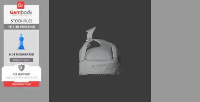 A 3D model of a futuristic car, viewed from the rear, with raised gullwing doors.
