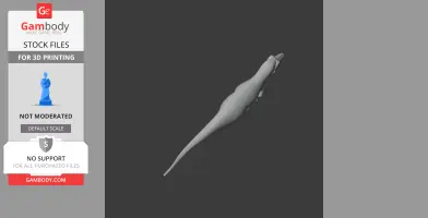 A 3D model of a dinosaur-like creature with a long tail, viewed from above, in grayscale.