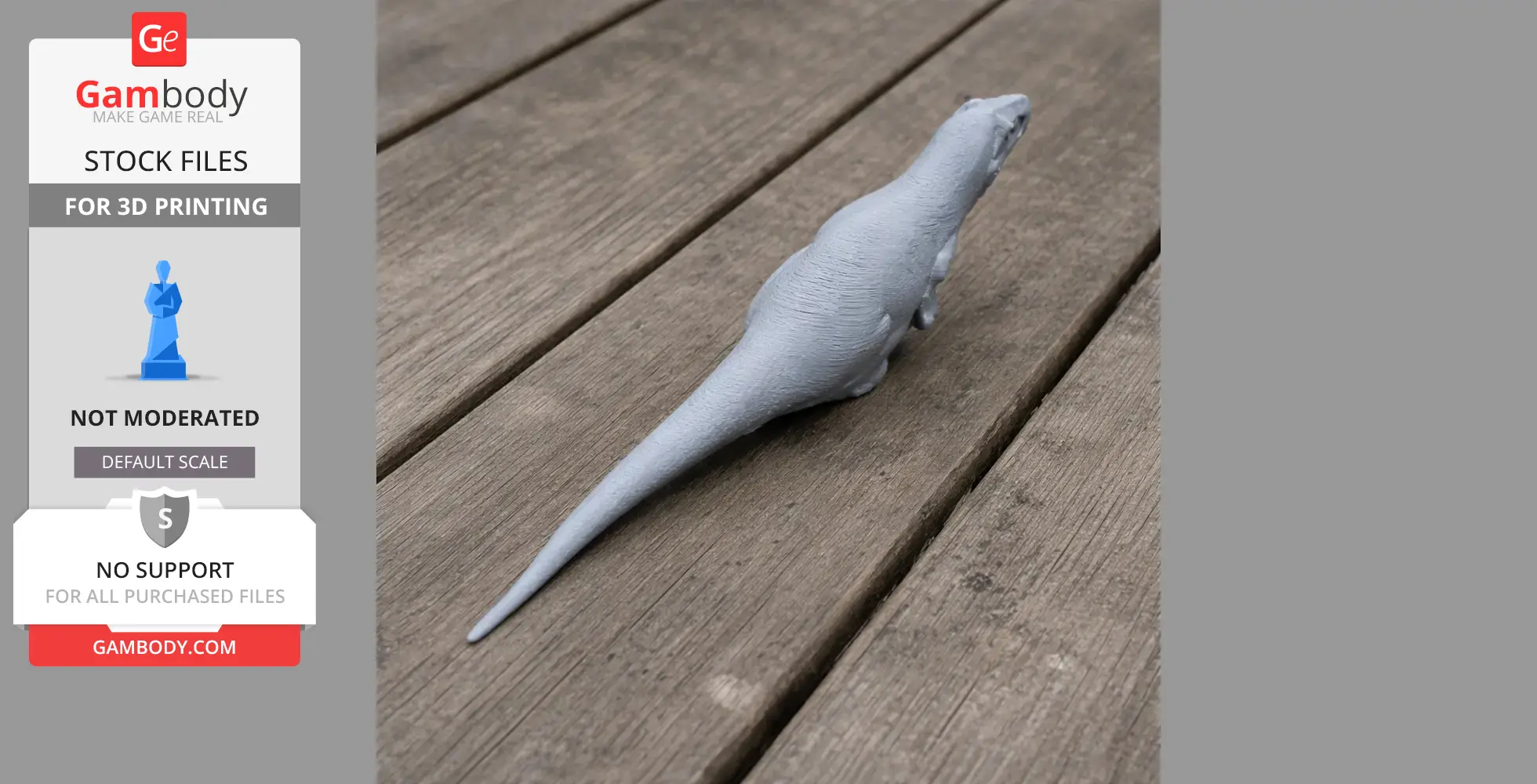 3D printed Nototyrannus model on wooden surface, viewed from above.