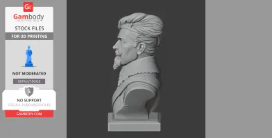 Bust of a historical warrior with detailed armor and stylized hair, side profile view.
