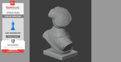 3D model of a historical warrior bust with textured armor and helmet on a display base.