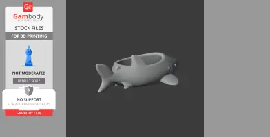 Gray shark-shaped bowl with fins and tail, designed as a wall hook for 3D printing.