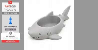 A 3D-printed shark-shaped bowl designed for wall hooking, ideal for holding small items.
