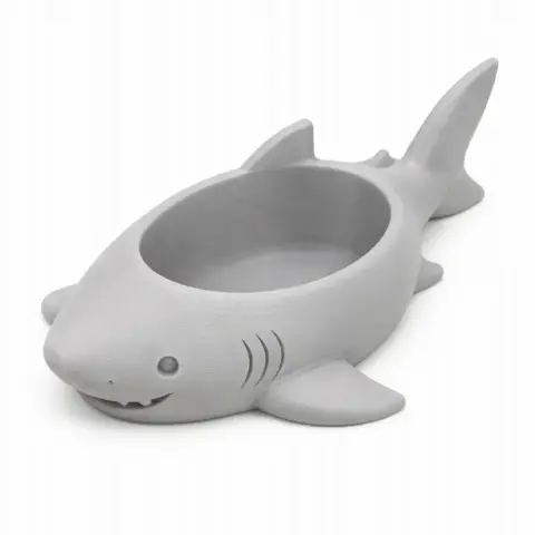 3D shark-shaped bowl with open mouth for holding items, designed as a wall hook.