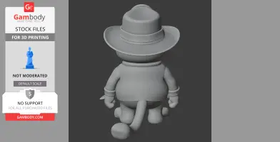 Cartoonish 3D figure with a hat and sweater, viewed from the back, designed for 3D printing.