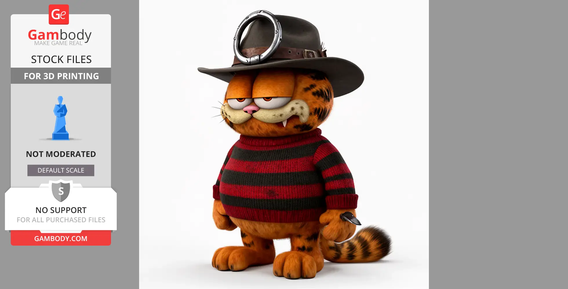 Garfield-Freddy Krueger mashup figure with hat, striped sweater, and clawed hand.