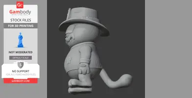 Cartoon cat with a hat and sweater, resembling a mashup of Garfield and Freddy Krueger for 3D printing.