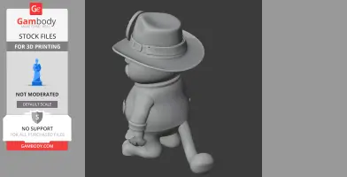 A 3D model of a cartoon cat wearing a wide-brimmed hat and glove, inspired by a popular horror character.