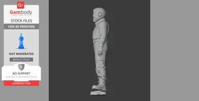 3D model of a helmeted figure in a detailed spacesuit, standing upright.