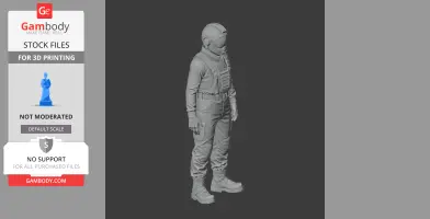 A 3D model of a sci-fi character in a detailed spacesuit, standing upright, designed for 3D printing.