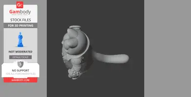 A 3D model of a chubby character with a cape and tail, designed for 3D printing.