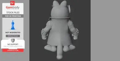 A 3D model of a cat-like figure in a trench coat and gloves, viewed from the back.