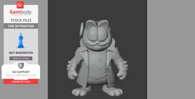 3D model of a cartoon cat in a detective coat and futuristic armor.