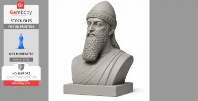 Bust of an ancient warrior with a textured beard and headpiece, draped attire, designed for 3D printing.