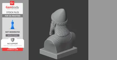 3D model of historical warrior bust, wearing helmet and textured beard, on a square base.