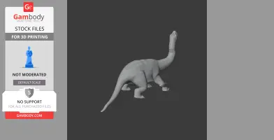 Gray 3D model of a dinosaur with a long neck and tail, shown in a walking pose.