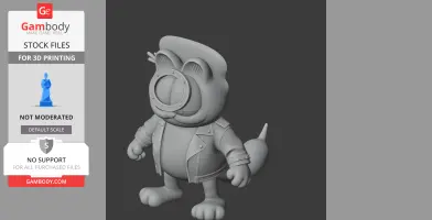 Cartoon cat in a biker jacket with a ring around its nose, standing upright for 3D printing.