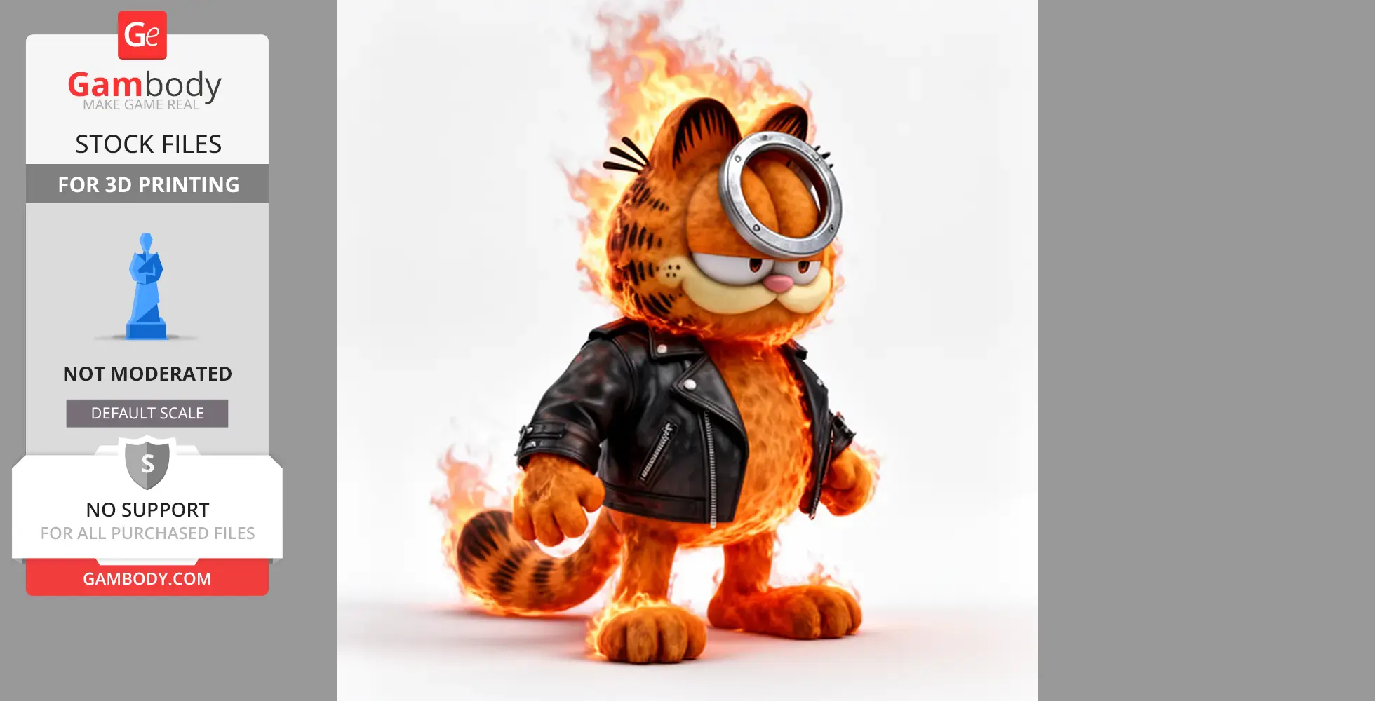 A mashup figure of Garfield as Ghost Rider, wearing a leather jacket with flaming details.