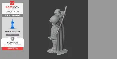 A detailed 3D model of a samurai warrior holding a sheathed sword, wearing armor and a cape.