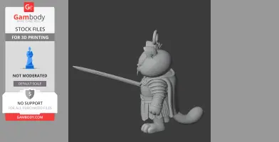 Cat warrior in armor with a long sword, standing profile with a determined stance.