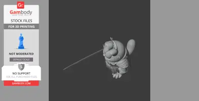 3D model of a Garfield figure dressed as a Highlander with a sword and armor, intended for 3D printing.