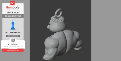 Muscular cat-like figure with a ring on top, styled for 3D printing as a novelty item.