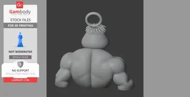 A 3D model of a muscular figure with a ring on top and stylized hair, viewed from the back.
