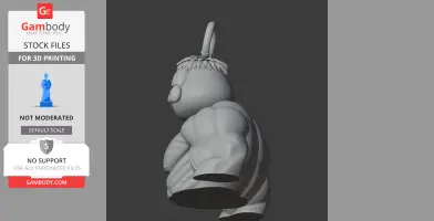 A 3D model of a muscular cartoon cat with a ring on its head, viewed from the side.
