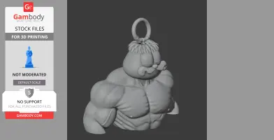 A muscular cartoon cat figure with a ring on its head, combining a comic and superhero theme.