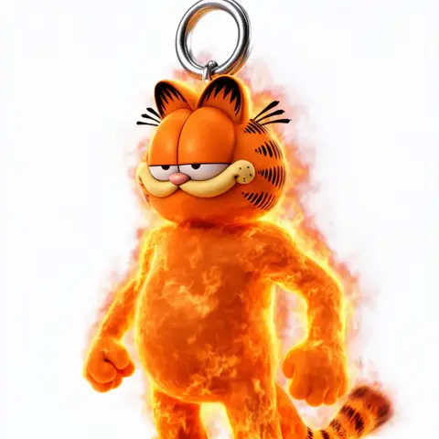 A 3D printed mashup of Garfield and Human Torch, depicted as a ring figure surrounded by flames.