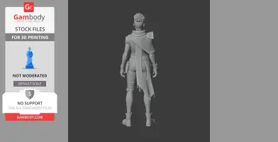 A 3D model of a character with a mohawk, wearing a cloak and boots, seen from the back.