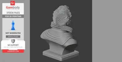 3D printed bust of a historical figure with detailed hair and ruffled collar, viewed from behind.