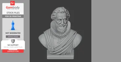 Bust of a historical man with ruffled collar and ornate attire, designed for 3D printing.