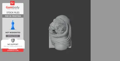 Top view of a 3D-printed bust depicting a historical figure with detailed hair and clothing.