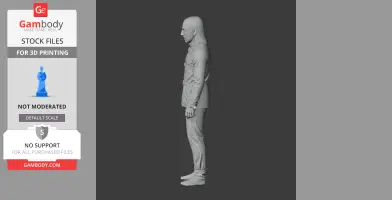 A 3D model of a standing figure in a straightjacket, viewed from the side.